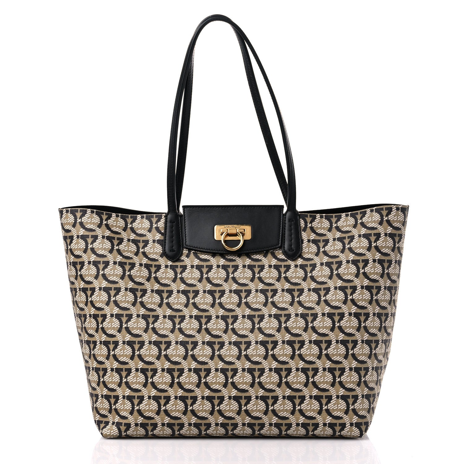 Salvatore Ferragamo Canvas Calfskin Gancini Bag Black 3 of 12