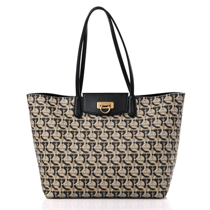 Salvatore Ferragamo Canvas Calfskin Gancini Bag Black 3 of 12
