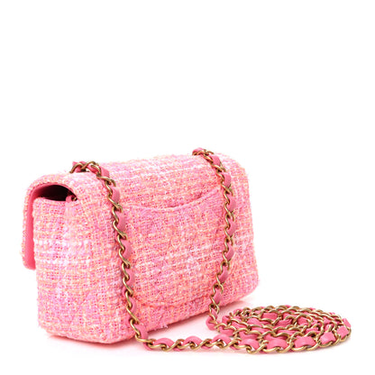 Chanel Tweed Quilted Mini Rectangular Flap Pink Orange White 3 of 10