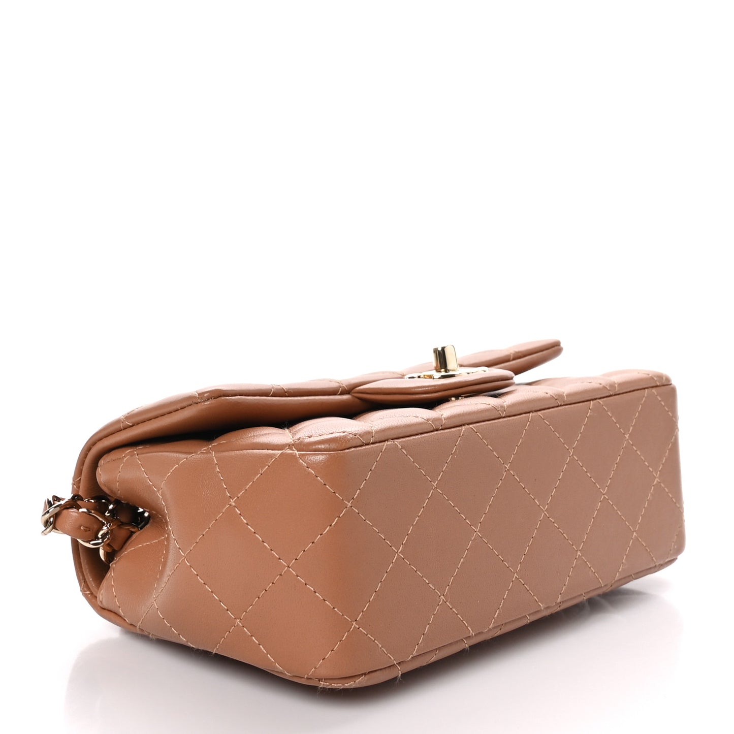 Lambskin Quilted Mini Rectangular Flap Brown