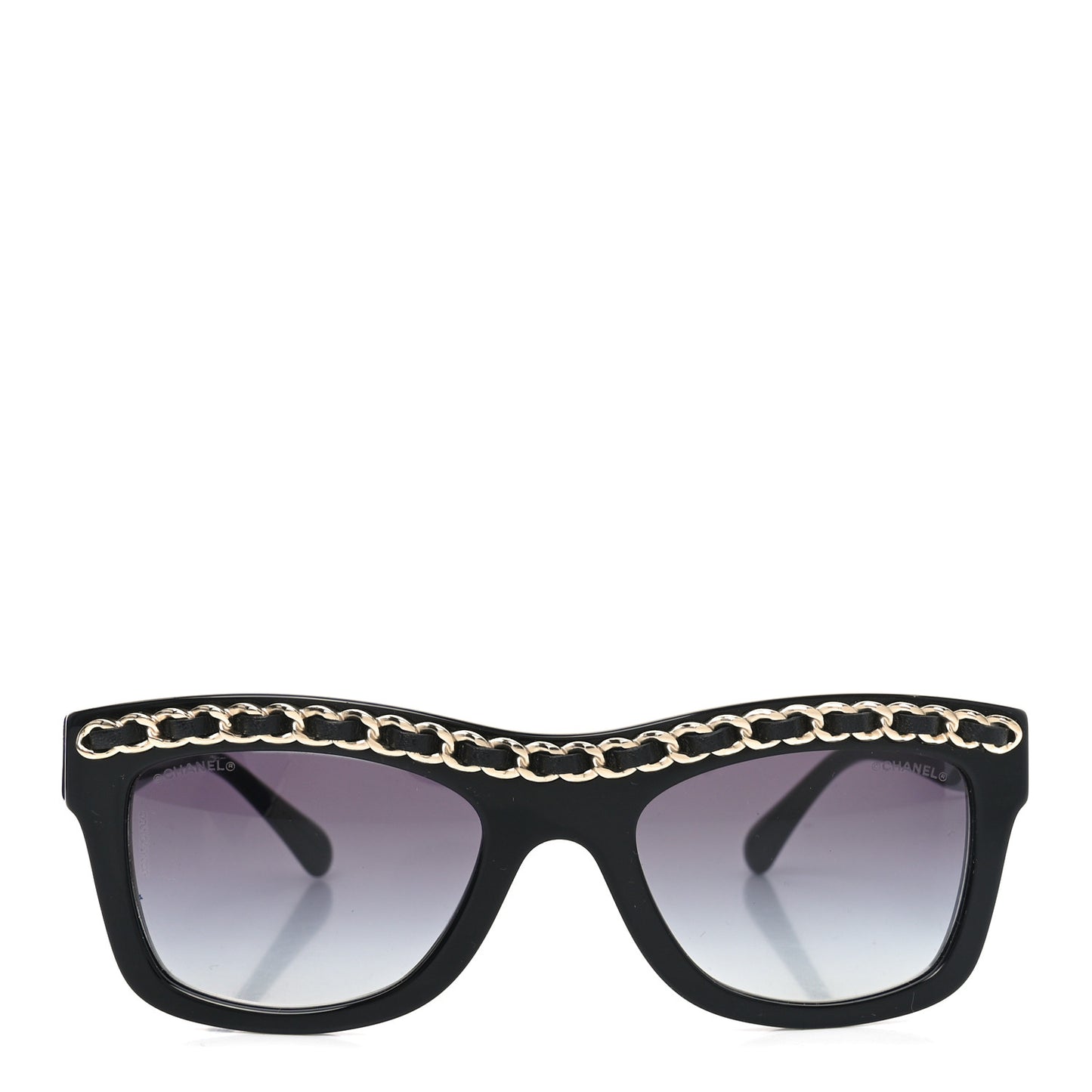 Acetate Calfskin Chain Rectangle Sunglasses 71626 Black