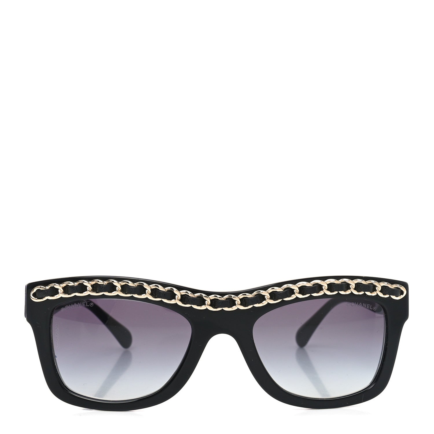 Chanel Acetate Calfskin Chain Rectangle Sunglasses 71626 Black 2 of 7