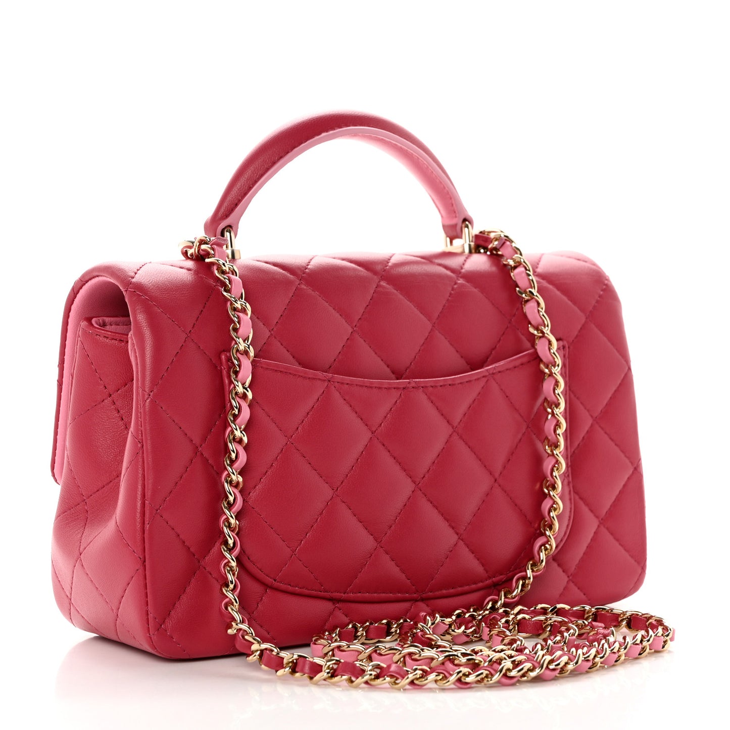 Lambskin Quilted Bi-Color Mini Top Handle Rectangular Flap Rose