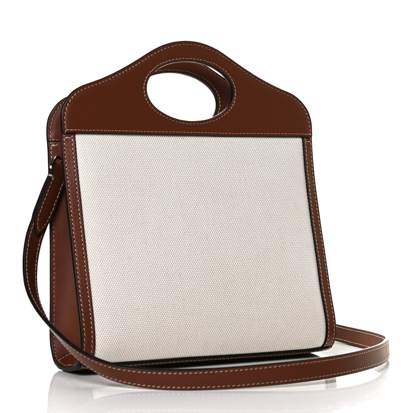 Canvas Smooth Calfskin Two Tone Mini Pocket Bag Natural Malt Brown