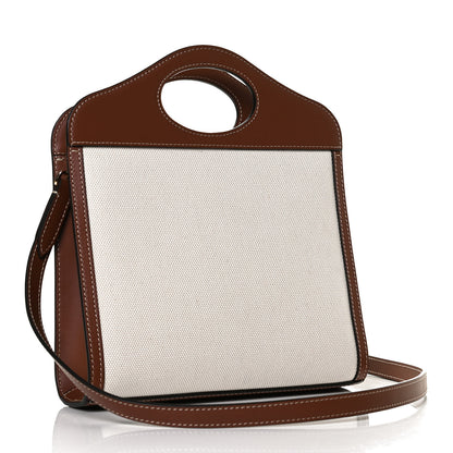 Burberry Canvas Smooth Calfskin Two Tone Mini Pocket Bag Natural Malt Brown 3 of 14
