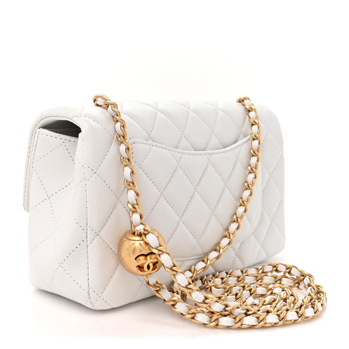Lambskin Quilted Mini Rectangular Pearl Crush Flap White