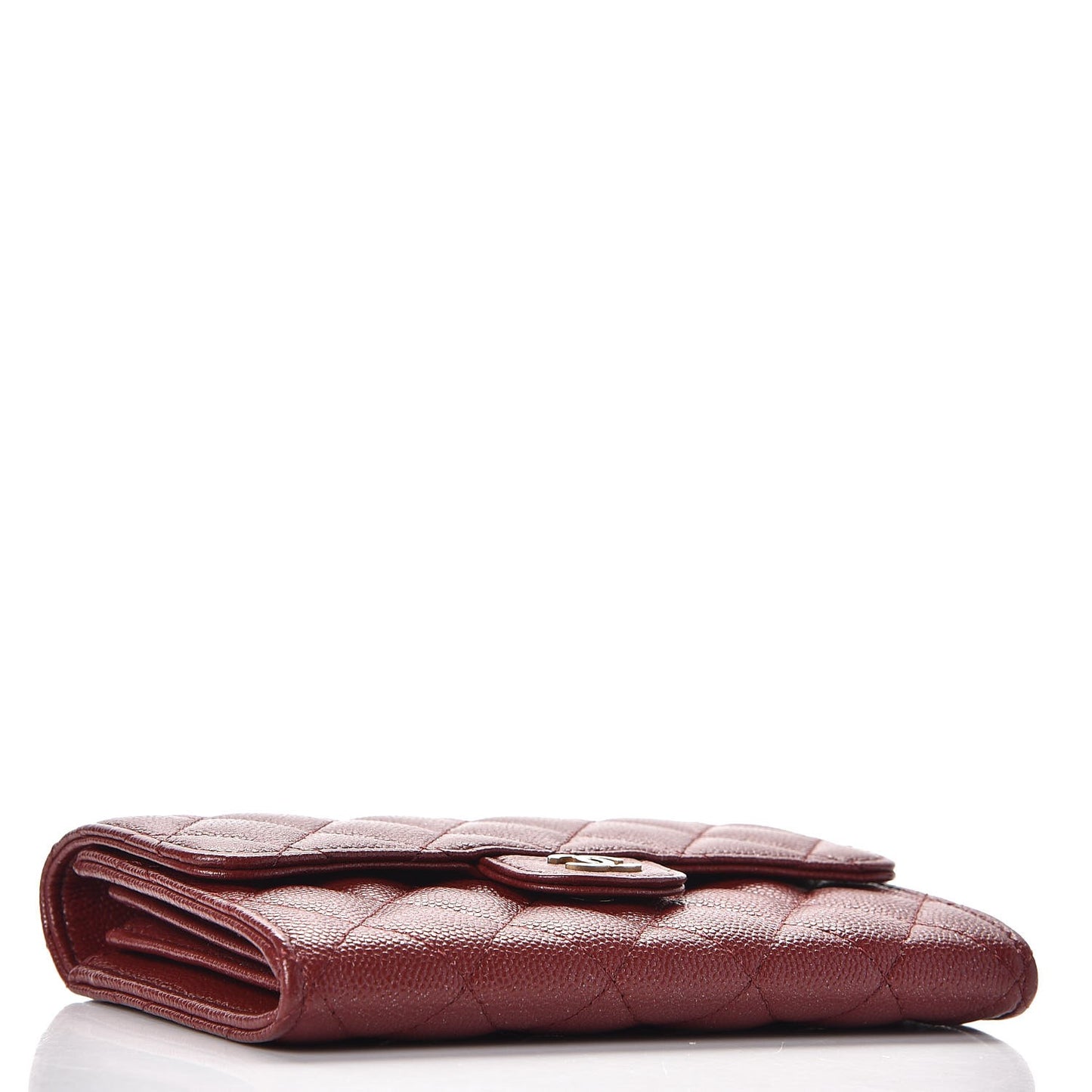 Iridescent Caviar Quilted Medium Flap Wallet Burgundy