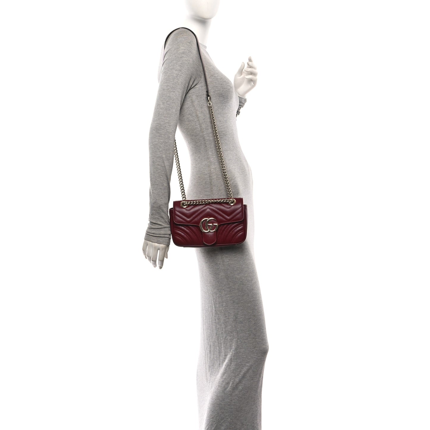 Calfskin Matelasse Mini GG Marmont Shoulder Bag Rosso Ancora