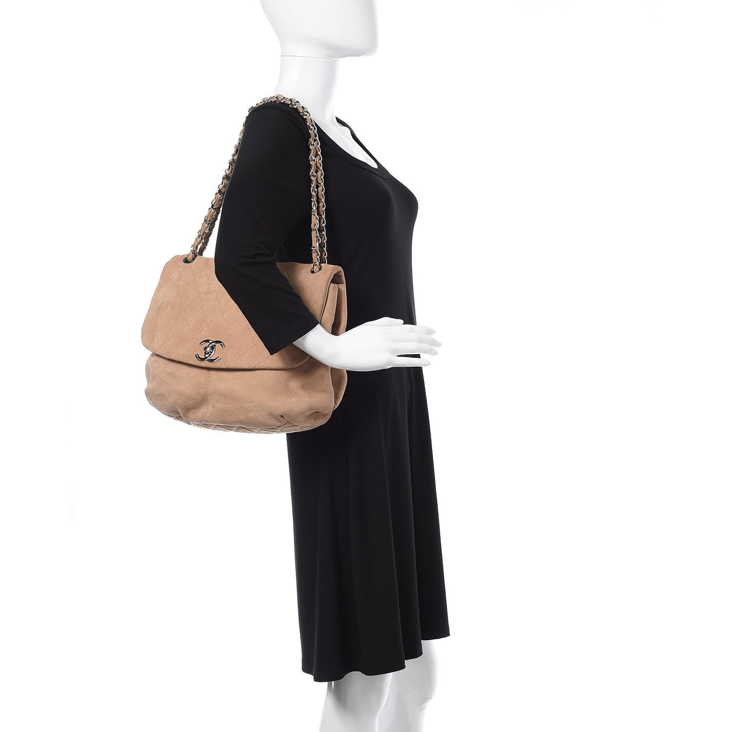 Suede Quilted Large Trianon Messenger Flap Beige