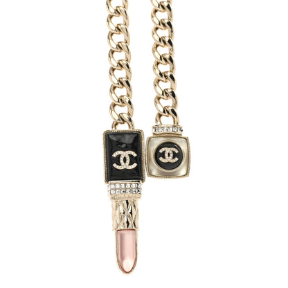 Chanel Metal Strass Pearl Lipstick Necklace Pink Gold 4 of 7