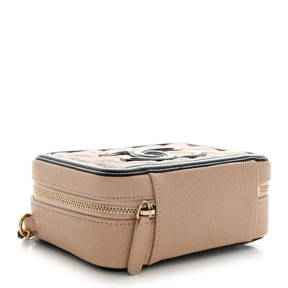 Chanel Caviar Quilted CC Filigree Vanity Clutch With Chain Beige Black 4 of 13