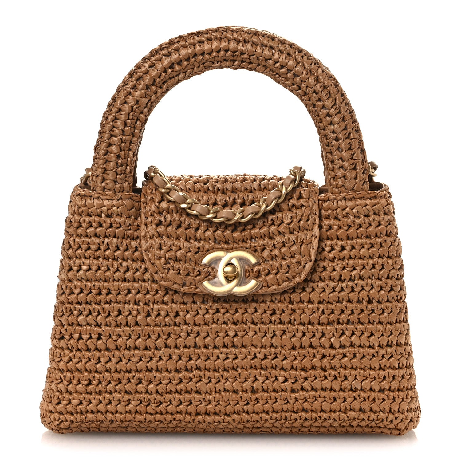Chanel Braided Raffia Nano Kelly Flap Bag Dark Beige 1 of 13