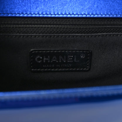 Chanel Metallic Patent Quilted New Medium Boy Flap Blue 6 of 10