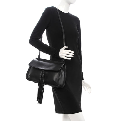 Gucci Pebbled Calfskin Medium Bamboo Daily Flap Shoulder Bag Black 2 of 6