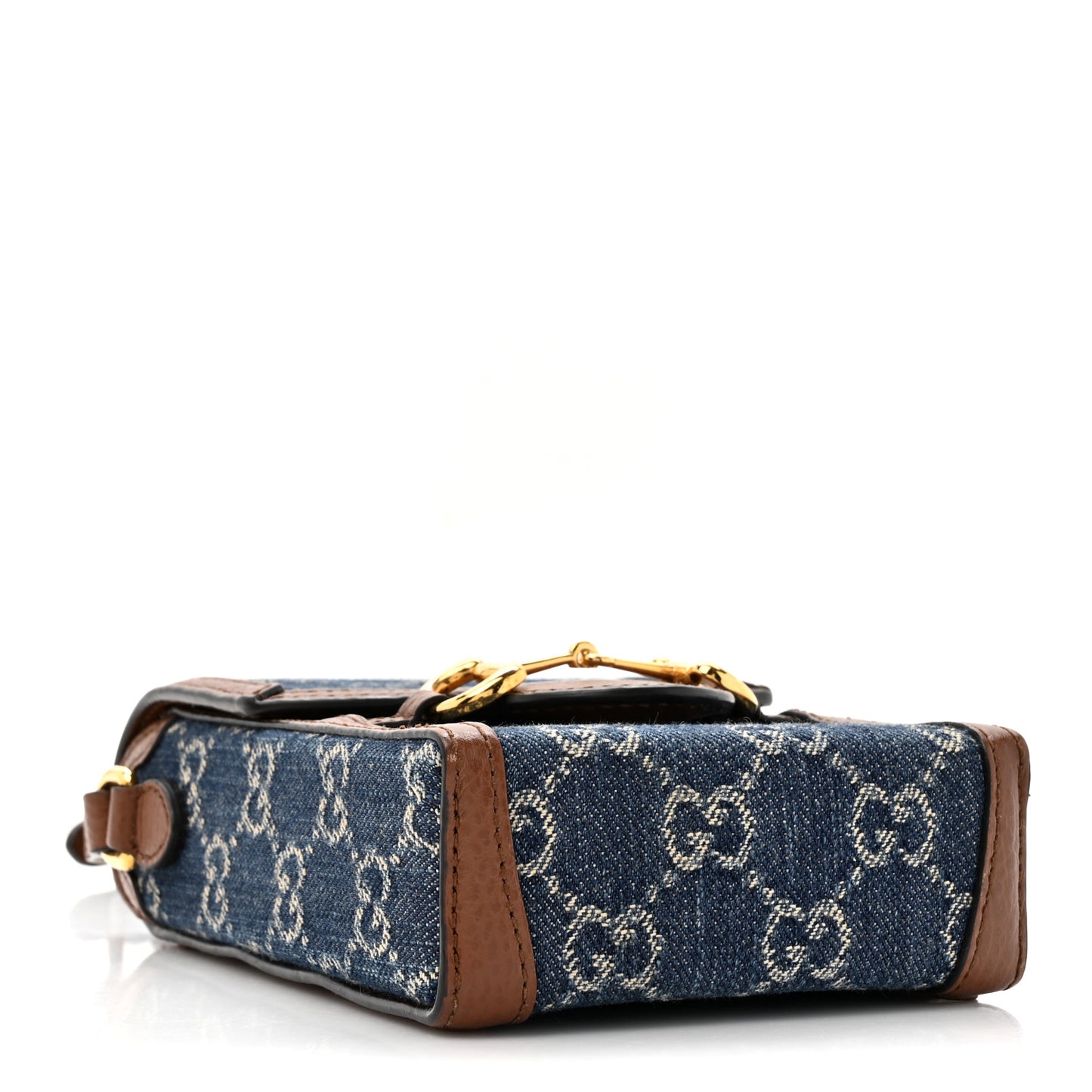 New Denim GG Monogram Dollar Calfskin Mini Horsebit 1955 Crossbody Bag Blue Tea Cuir Epilog