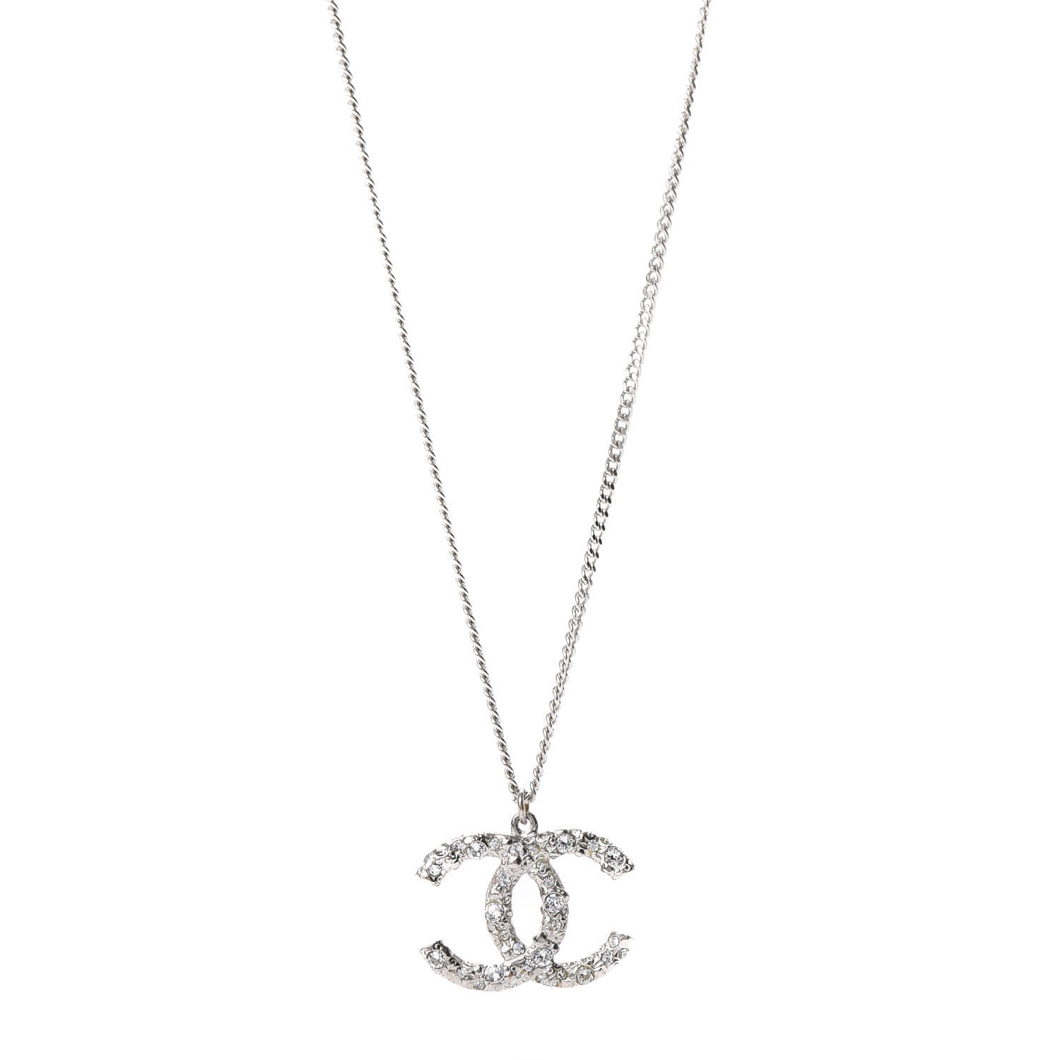 Chanel Crystal CC Pendant Necklace Silver 1 of 5