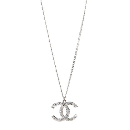 Chanel Crystal CC Pendant Necklace Silver 1 of 5
