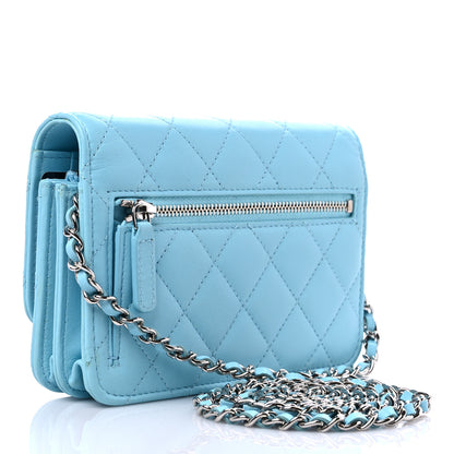 Chanel Lambskin Quilted Mini Wallet On Chain WOC Light Blue 3 of 14