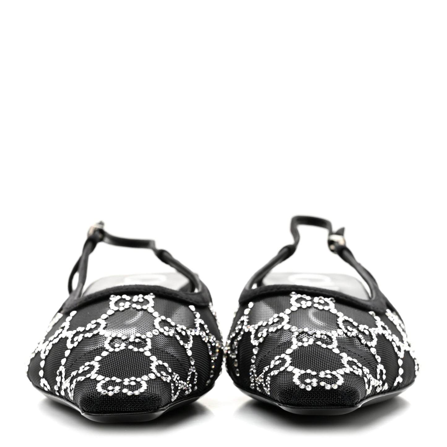 Tela Retino Kid Scamosciato Crystal GG Monogram Square G 35mm Slingback Pumps 36.5 Black