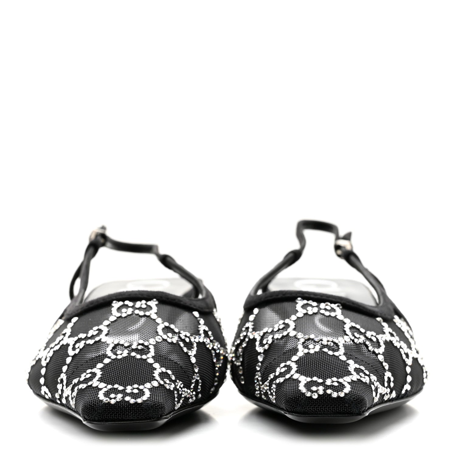 Gucci Tela Retino Kid Scamosciato Crystal GG Monogram Square G 35mm Slingback Pumps 36.5 Black 3 of 8