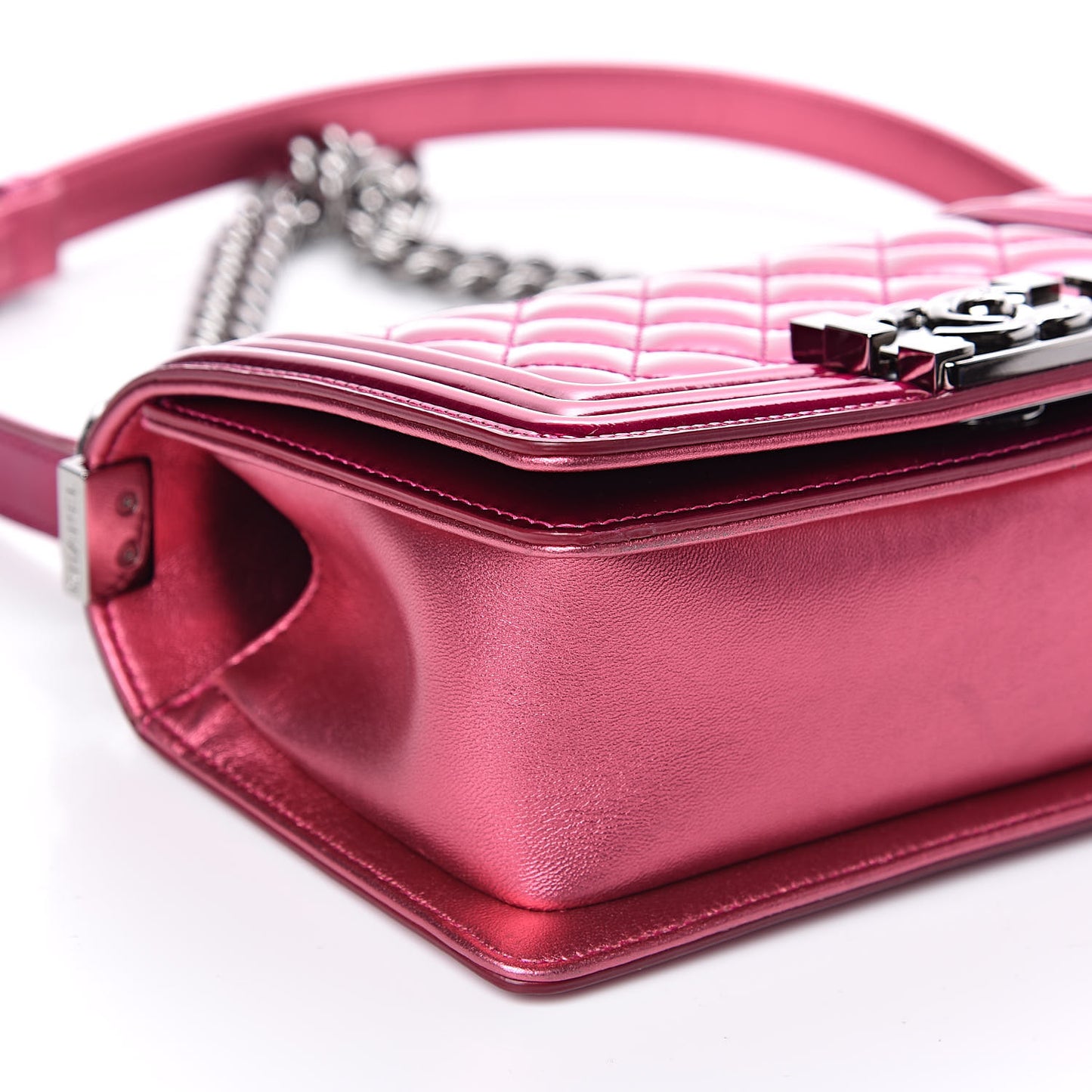 Metallic Patent Calfskin Quilted Small Boy Flap Pink