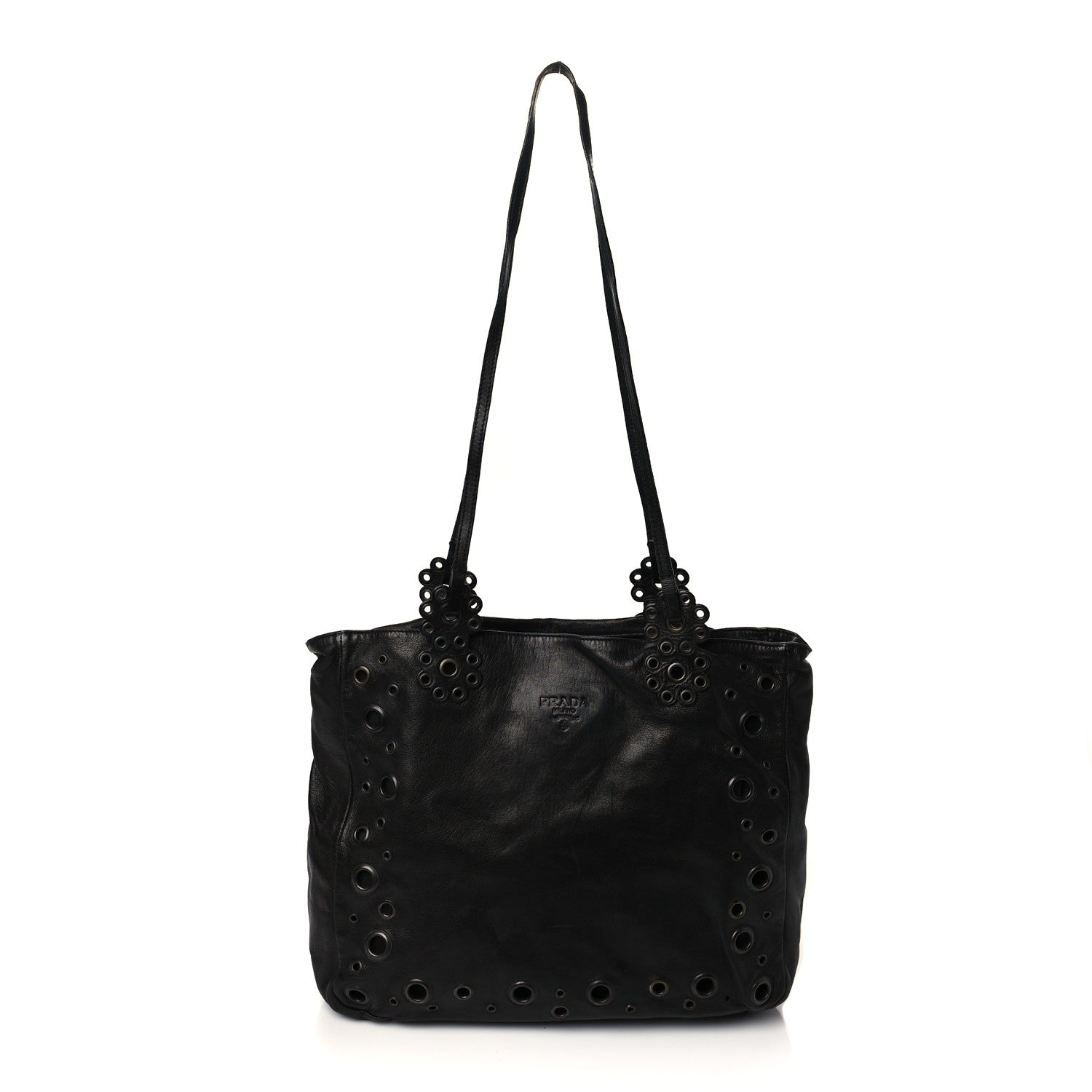 Prada Soft Calfskin Studded Tote Black 1 of 9