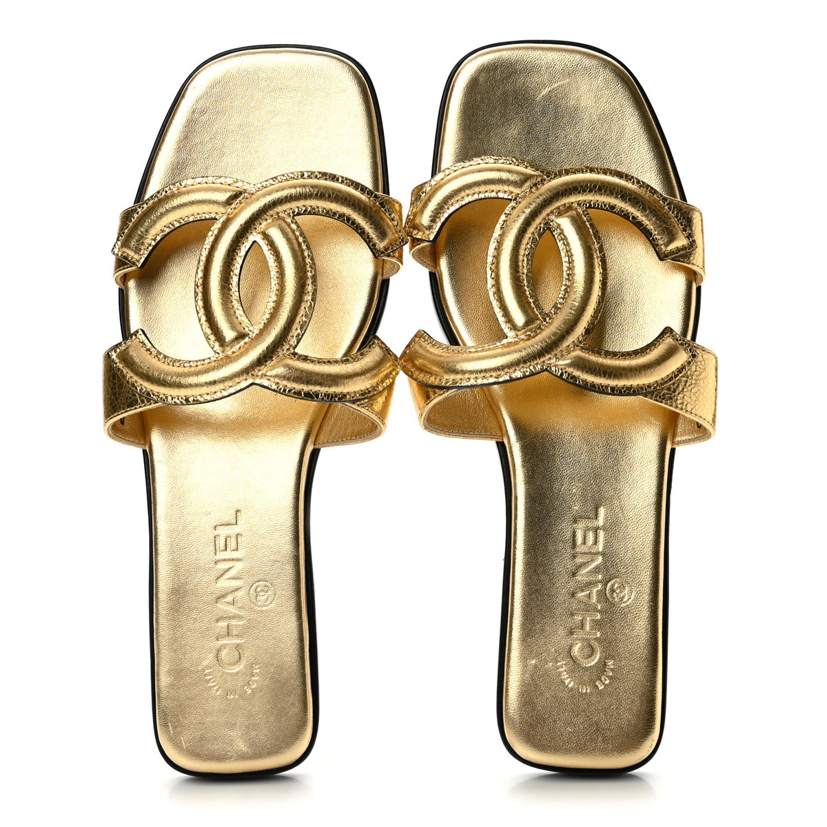 Chanel Crackled Laminated Calfskin CC Cut Out Mules Sandals 40 Gold 2 of 10