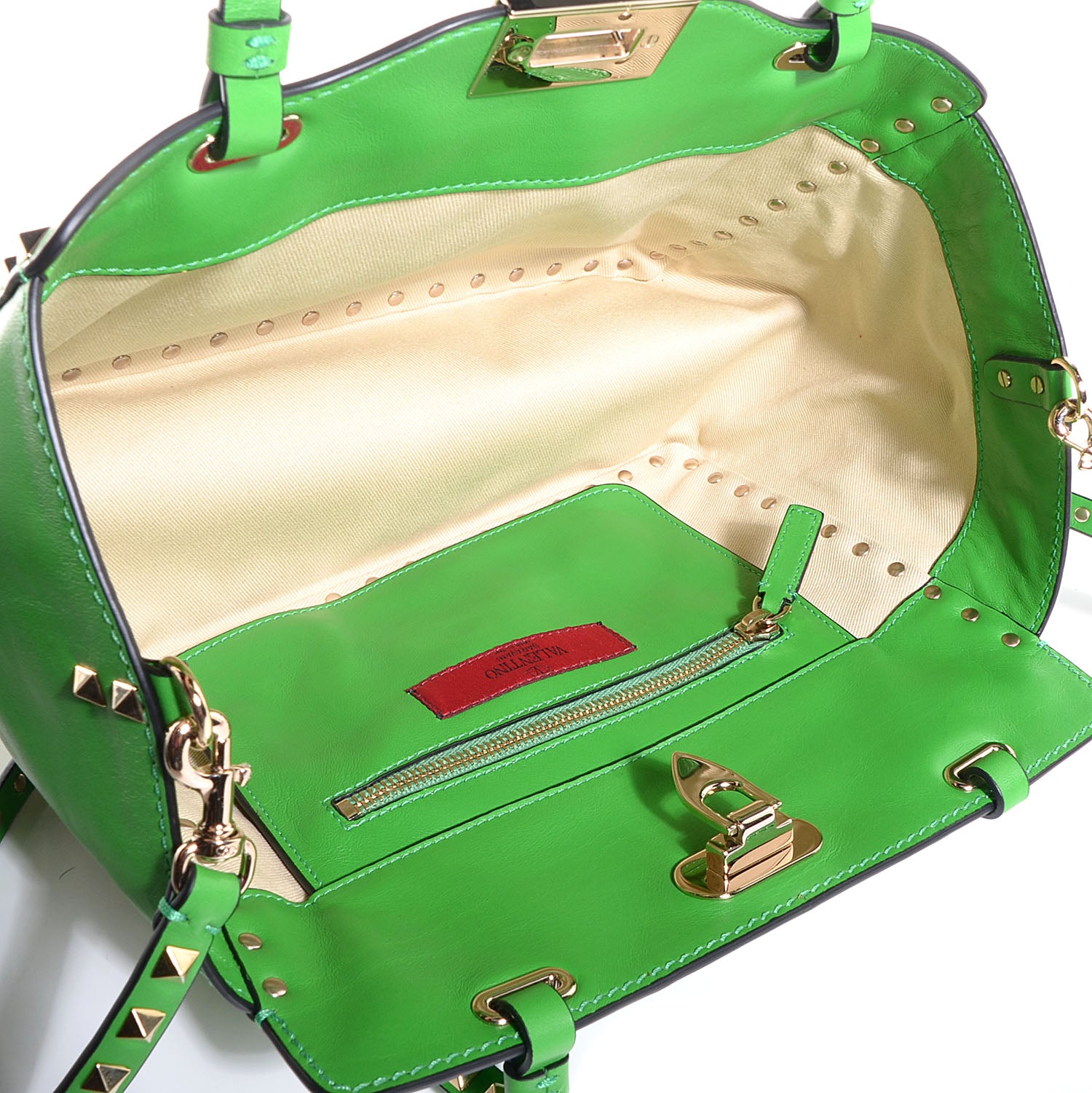 Valentino Garavani Vitello Small Rockstud Tote Green 5 of 16
