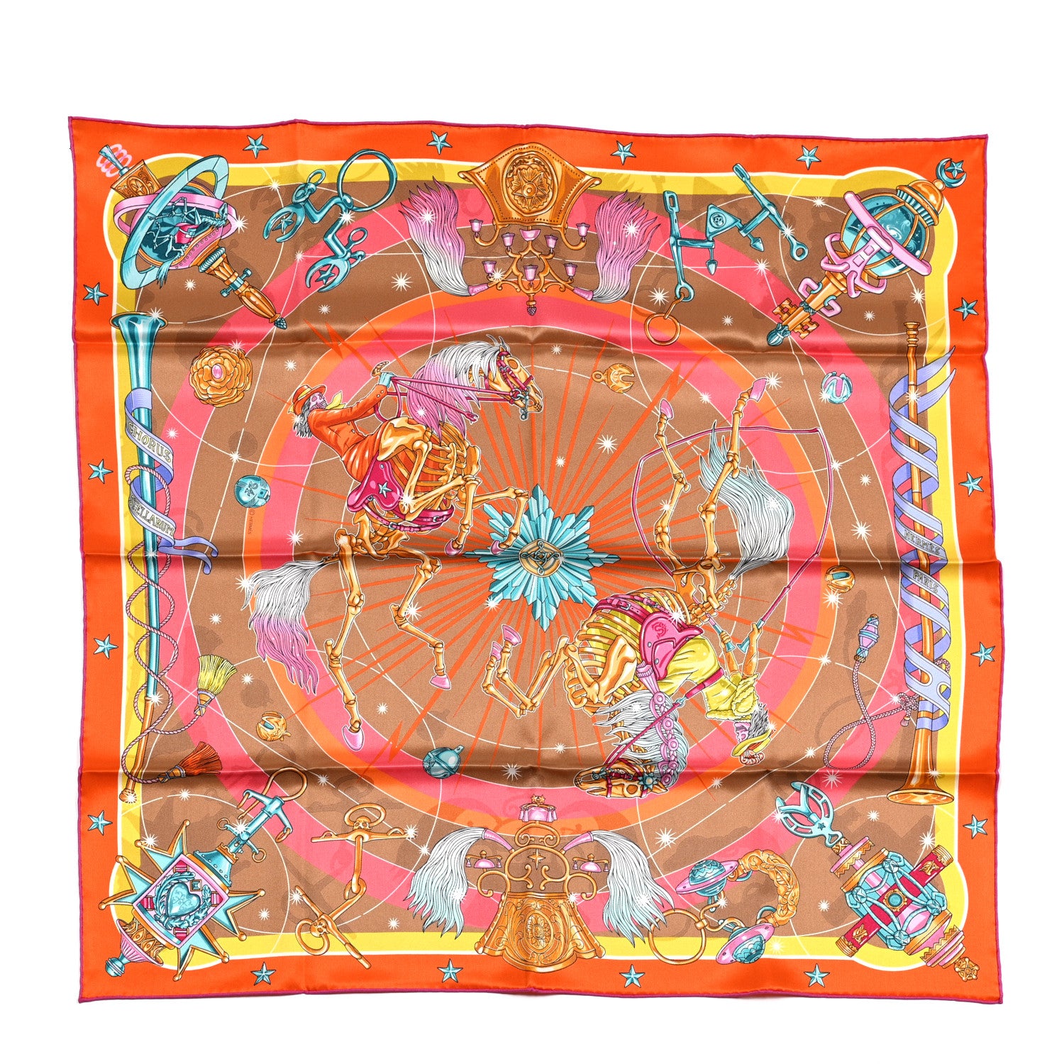 Hermes Silk Chorus Stellarum Scarf 70 Orange Beige Dore 1 of 5