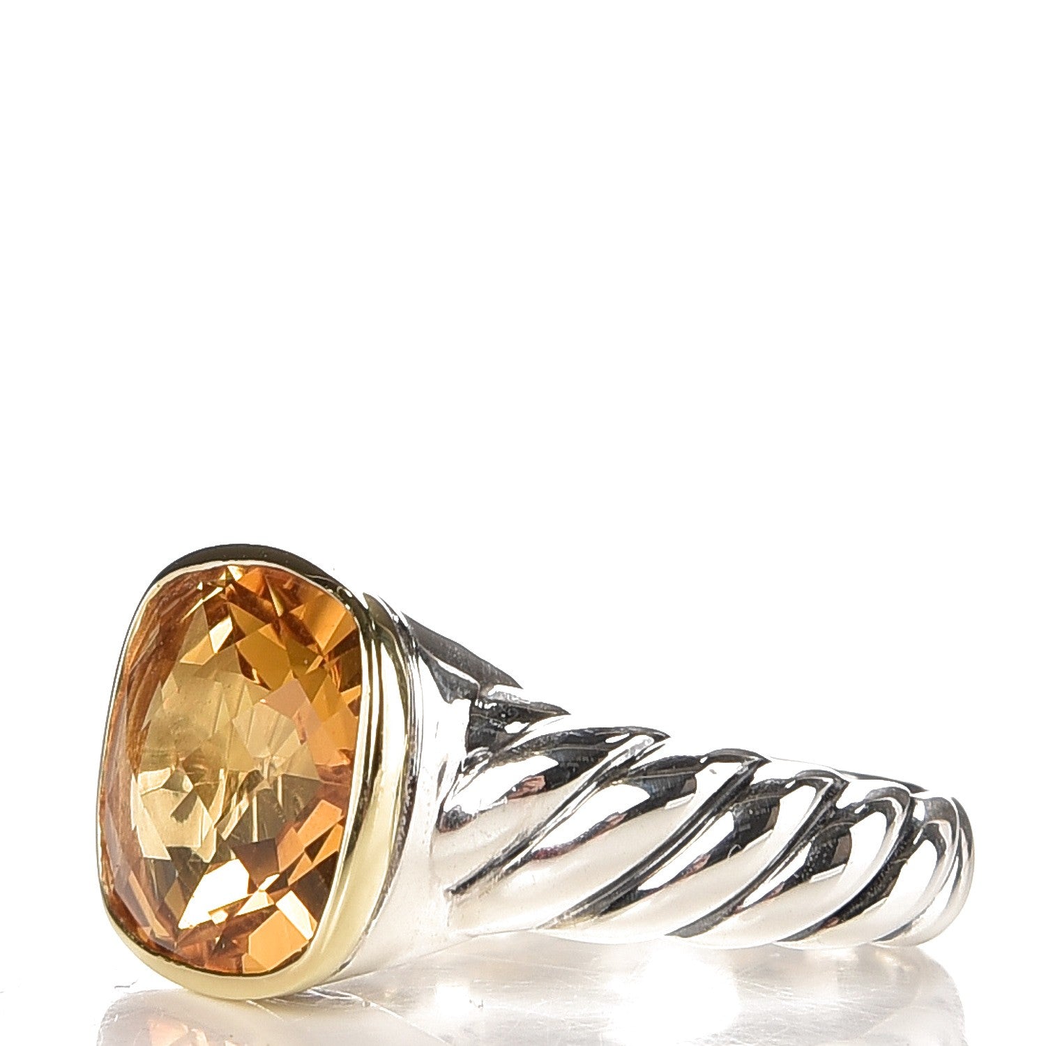 David Yurman Sterling Silver 18K Yellow Gold Citrine 15mm Noblesse Ring 54 7 3 of 4