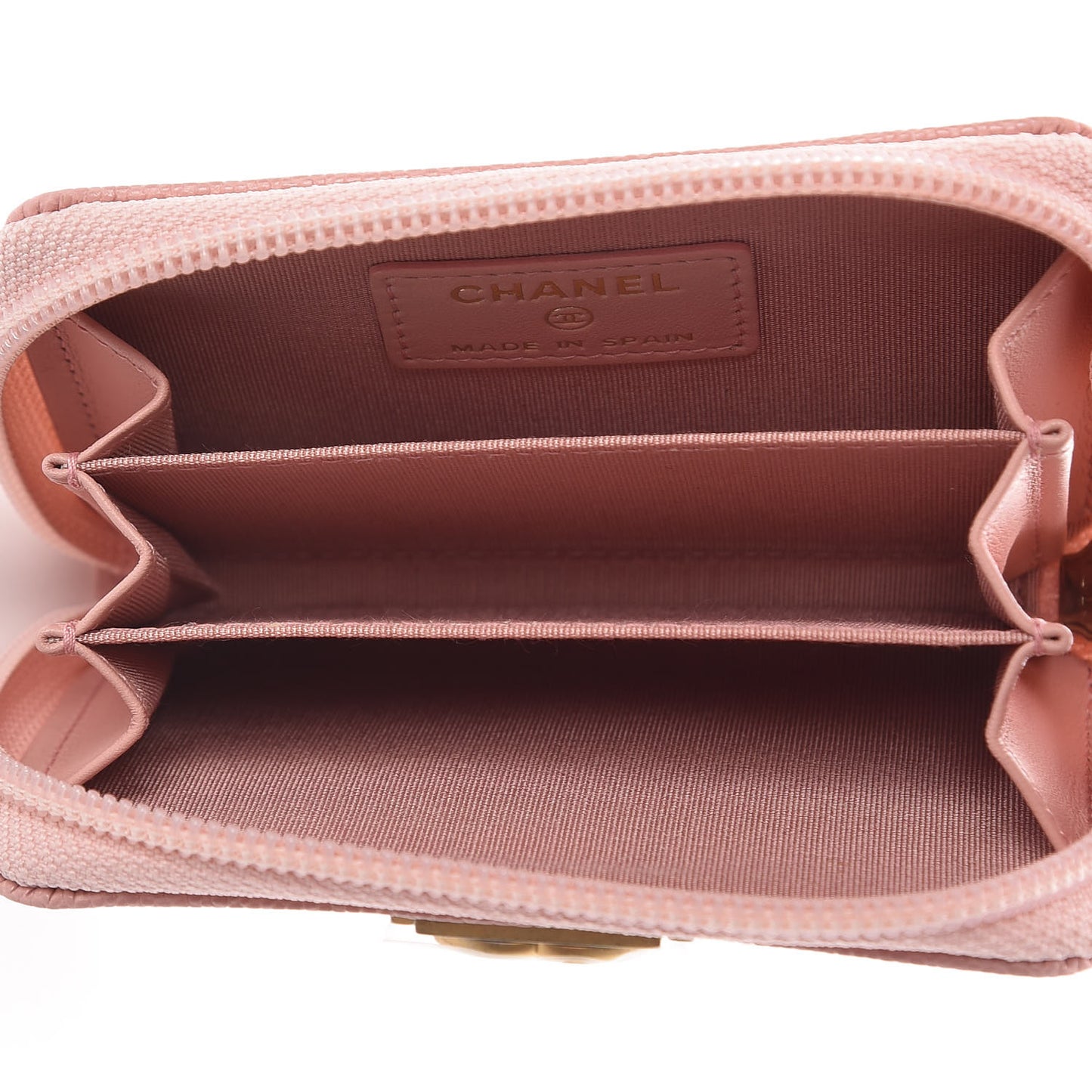 Caviar Quilted Boy Zip Around Coin Purse Wallet Light Pink