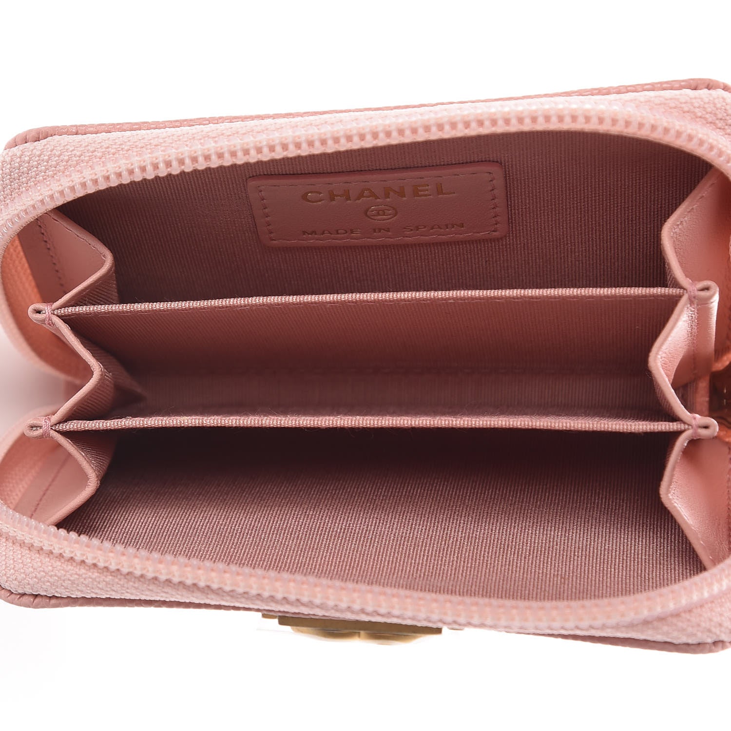 Chanel Caviar Quilted Boy Zip Around Coin Purse Wallet Light Pink 5 of 10