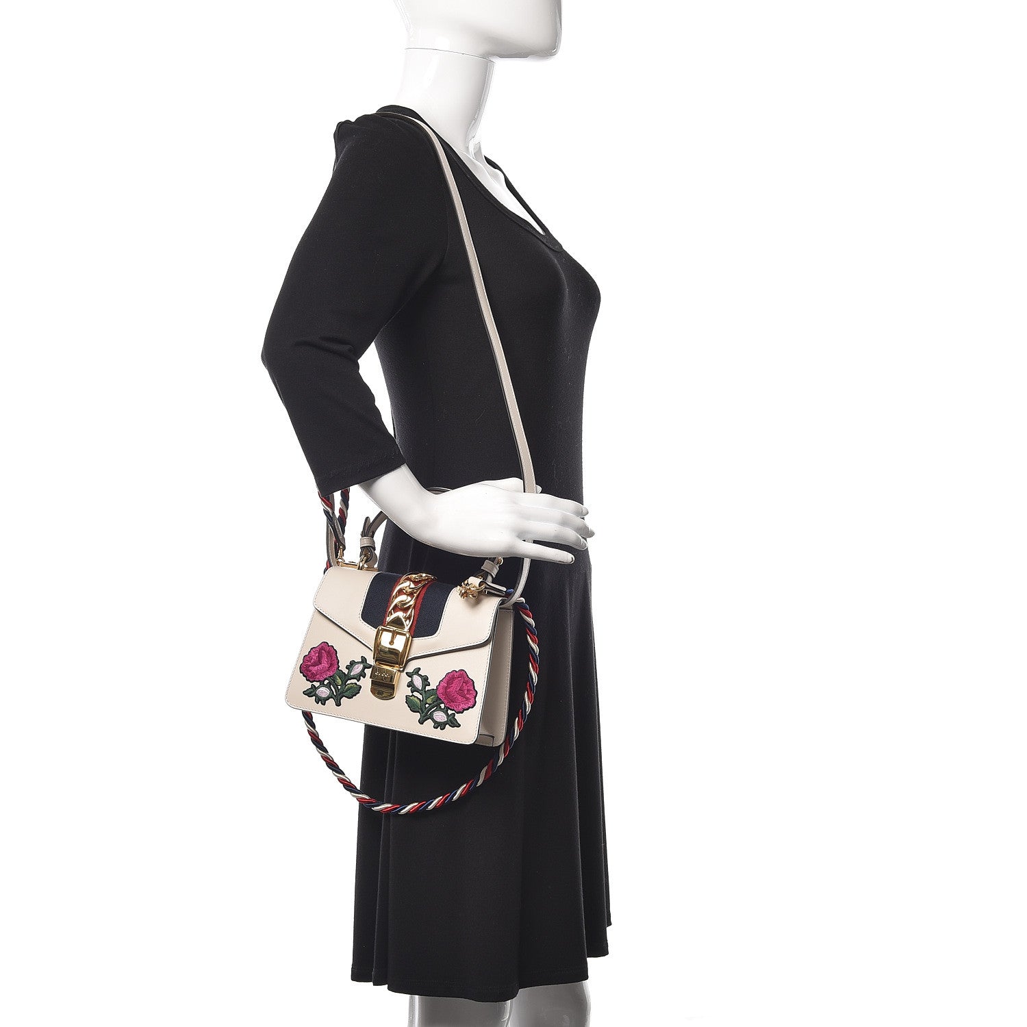 Gucci Calfskin Embroidered Mini Sylvie Top Handle Bag White 2 of 10
