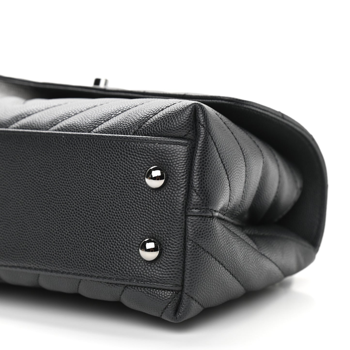 Caviar Chevron Quilted Mini Coco Handle Flap Dark Grey