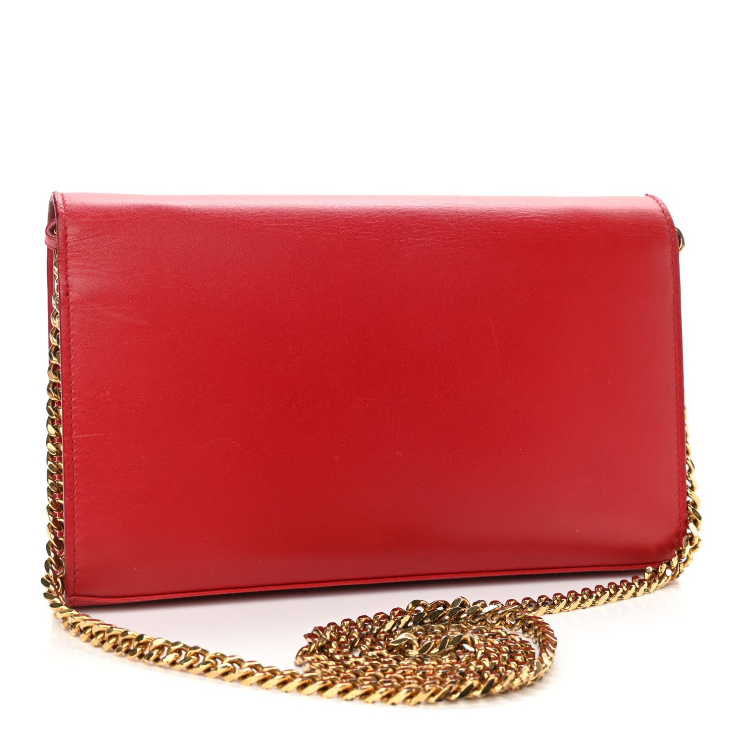 Saint Laurent Smooth Calfskin Classic Monogram Kate Wallet On Chain Red 3 of 14