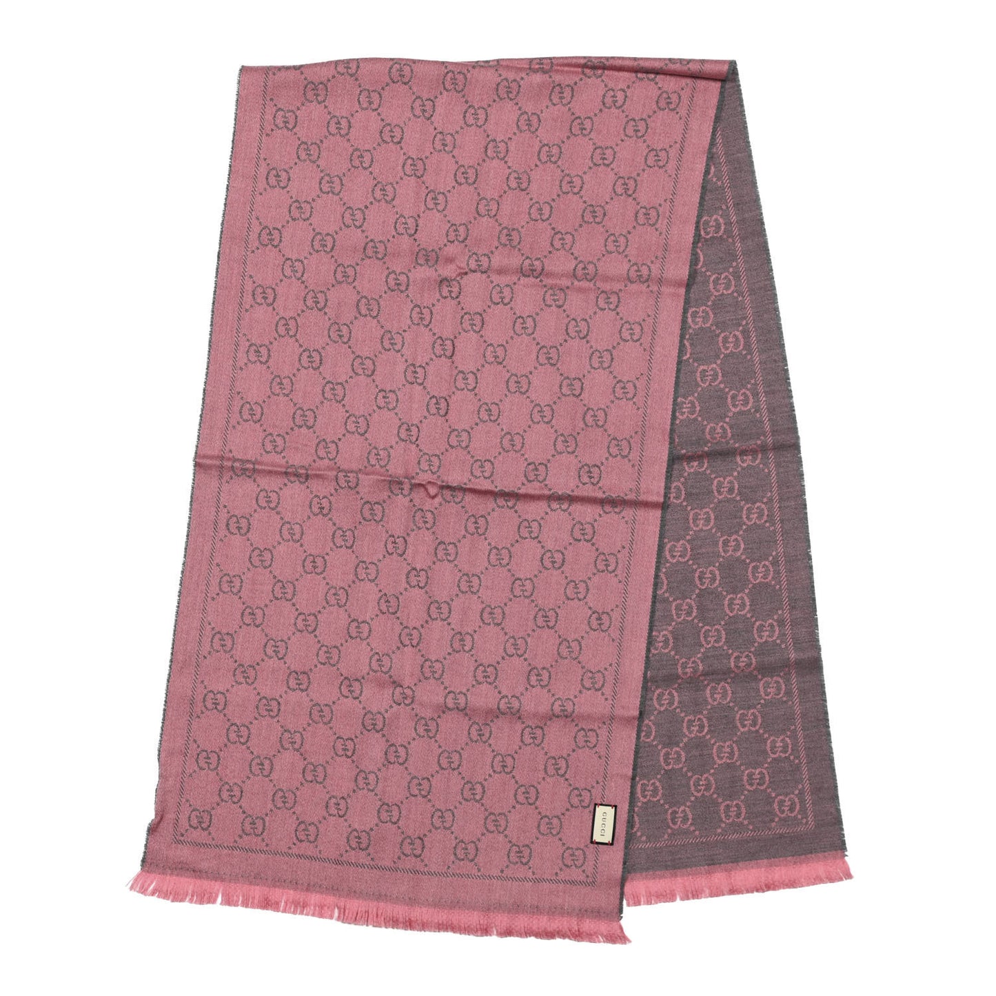 Wool Jacquard GG Monogram Sten Fringe Scarf Graphite Pink