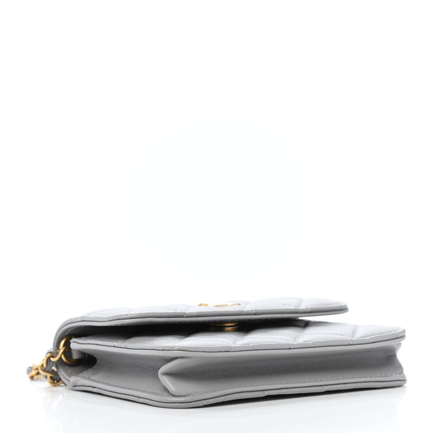 Lambskin Quilted Pearl Crush Clutch With Chain Grey