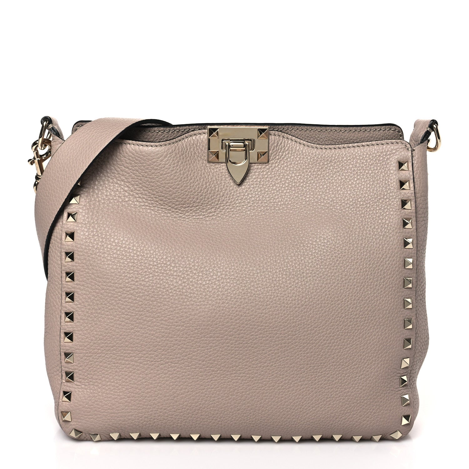 Valentino Garavani Pebbled Calfskin Mini Rockstud Flip-Lock Messenger Bag Poudre 1 of 8