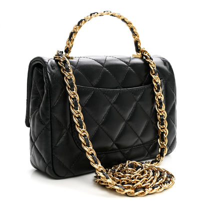 Chanel Shiny Lambskin Quilted Golden Links Top Handle Flap Black 3 of 10