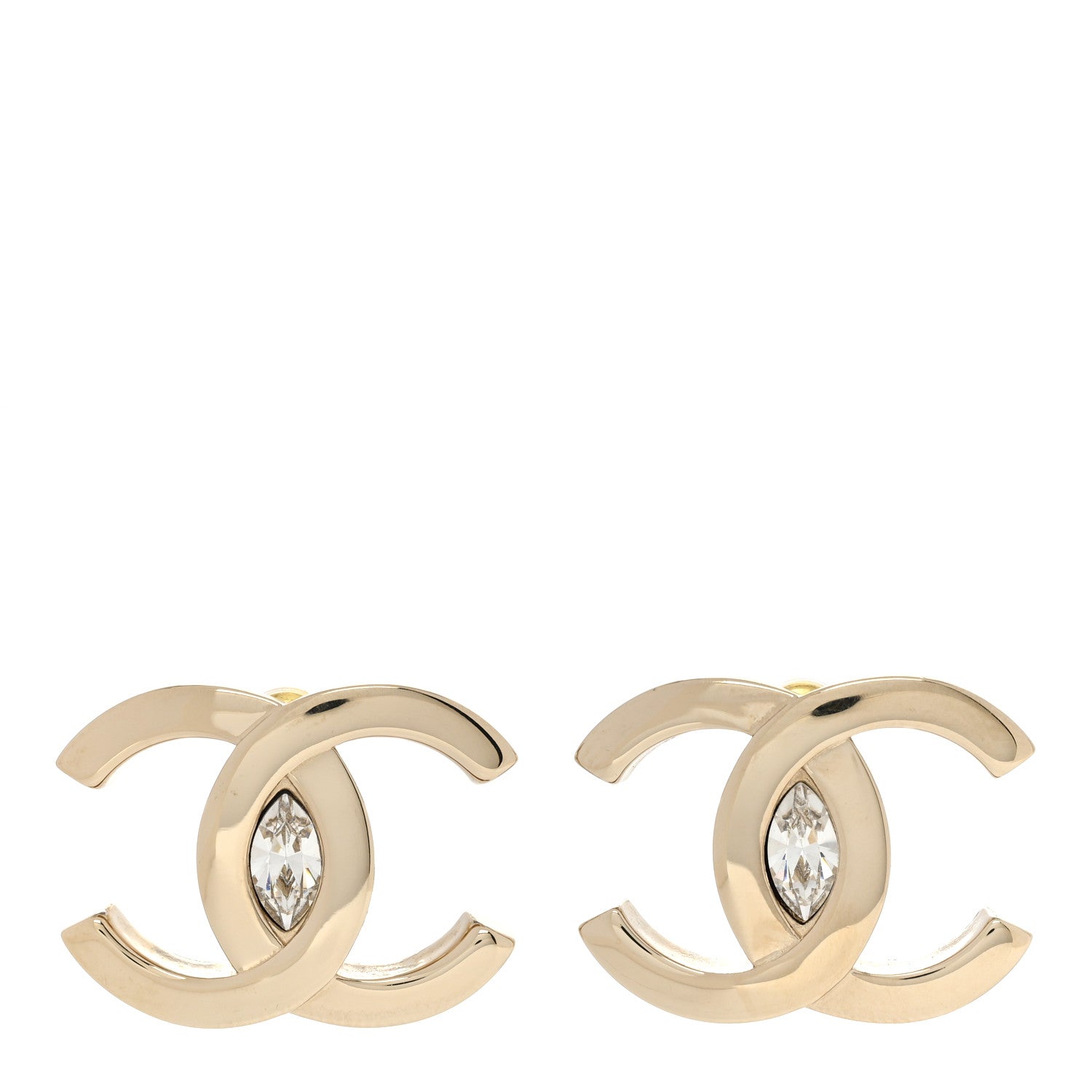 Chanel Crystal CC Large Stud Earrings Gold 1 of 5