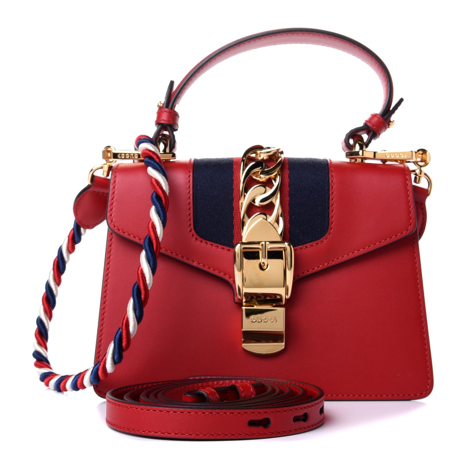 Gucci Calfskin Mini Sylvie Top Handle Bag Hibiscus Red 1 of 4