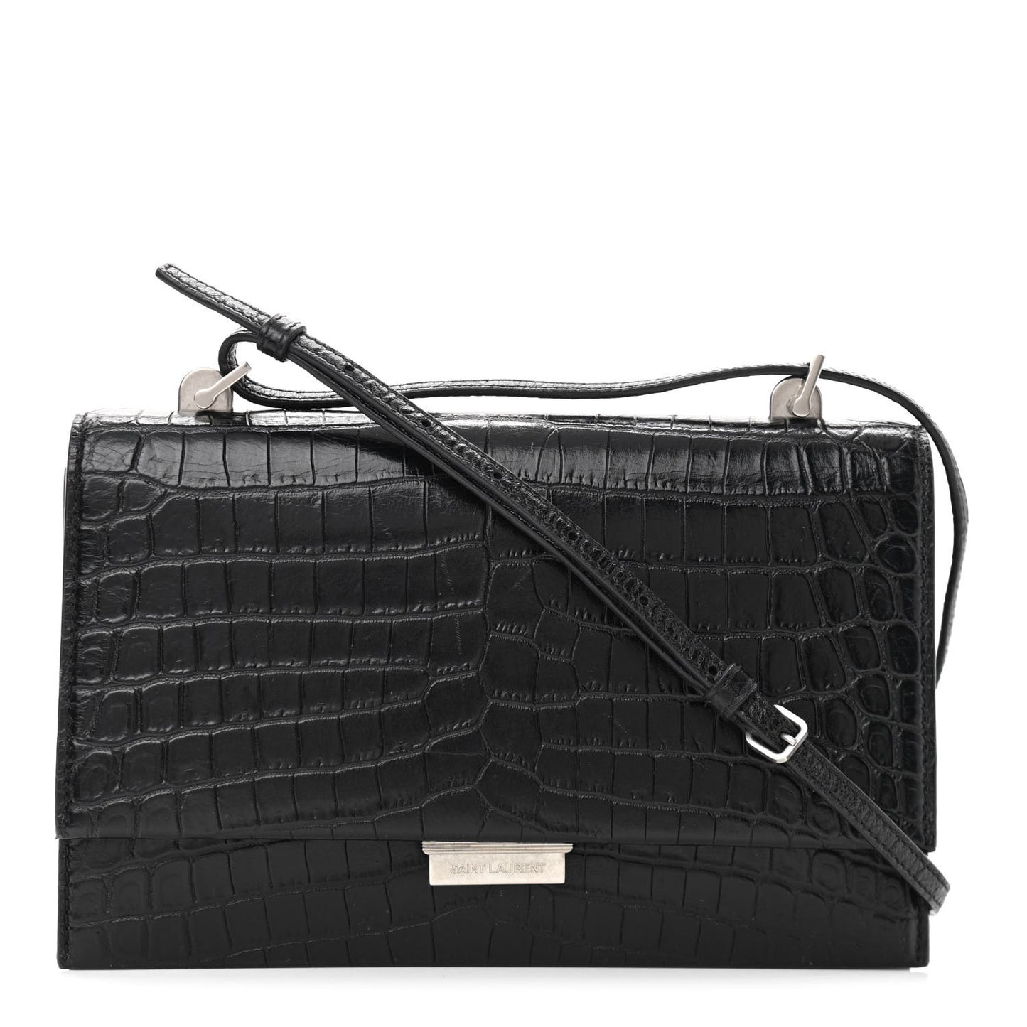 Calfskin Crocodile Embossed Small Babylone Black