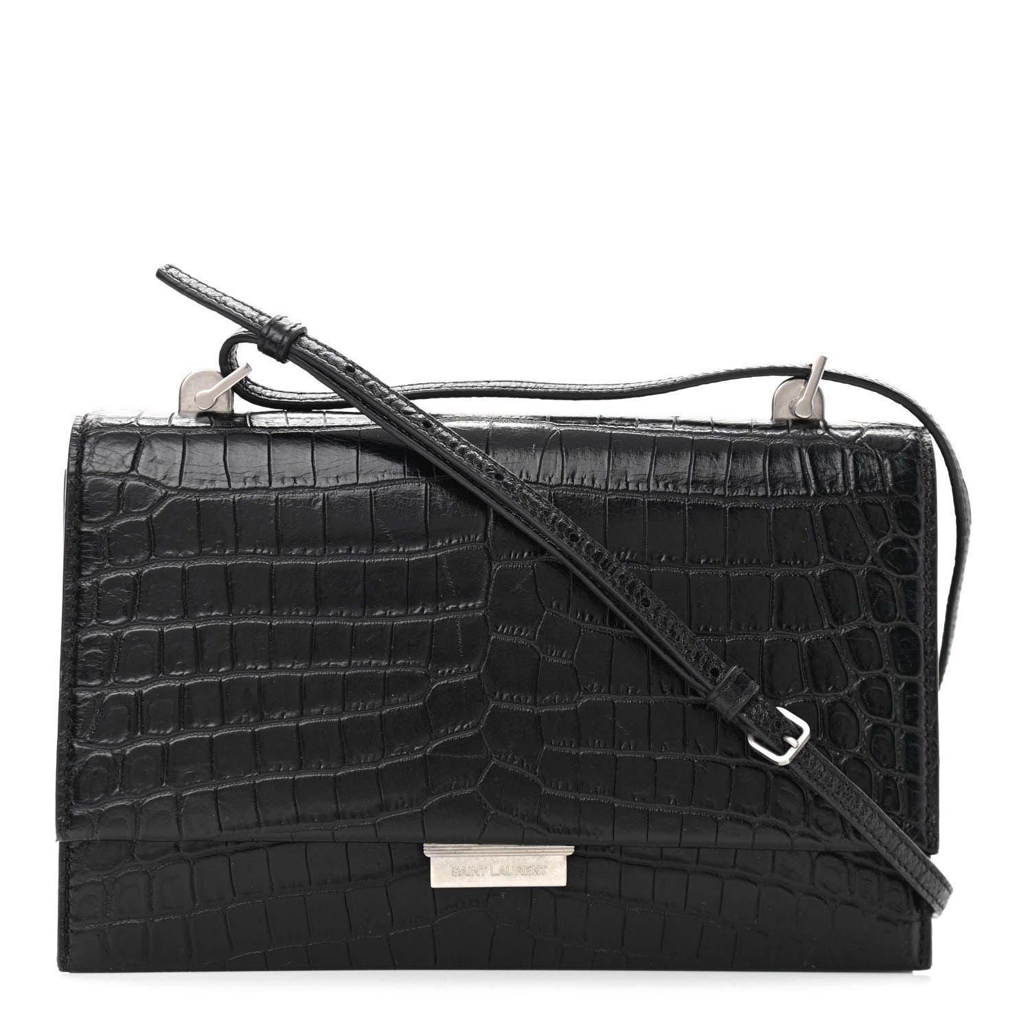 Saint Laurent Calfskin Crocodile Embossed Small Babylone Black 1 of 11