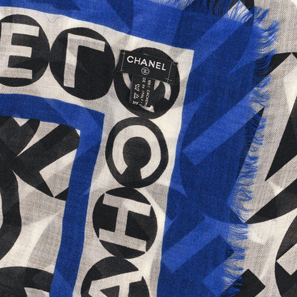Chanel Cashmere CC Logo Scarf Blue Black White 3 of 3