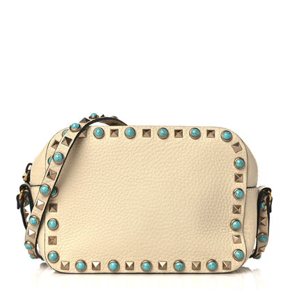 Valentino Garavani Grained Calfskin Turquoise Rockstud Rolling Camera Crossbody Bag Ivory 1 of 9