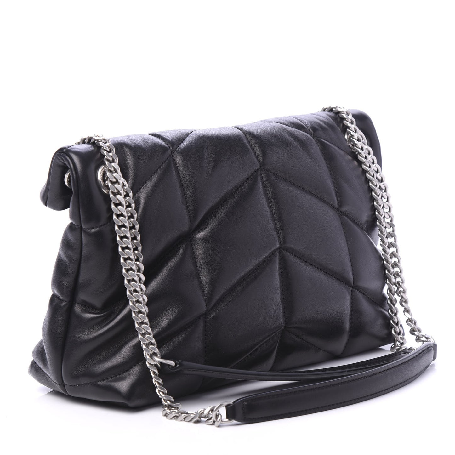 Lambskin Quilted Small Loulou Puffer Monogram Chain Satchel Black