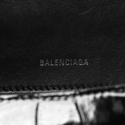 Balenciaga Shiny Calfskin Monochrome Crocodile Embossed Small Hourglass Top Handle Bag Black 6 of 10