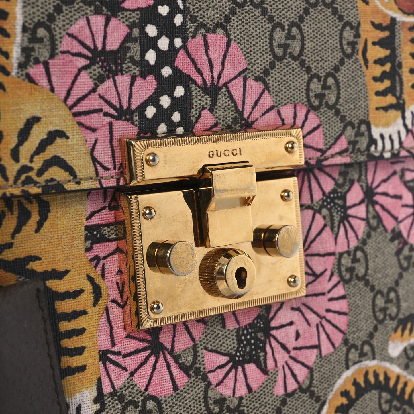 GG Supreme Monogram Bengal Small Padlock Top Handle Bag Beige Pink
