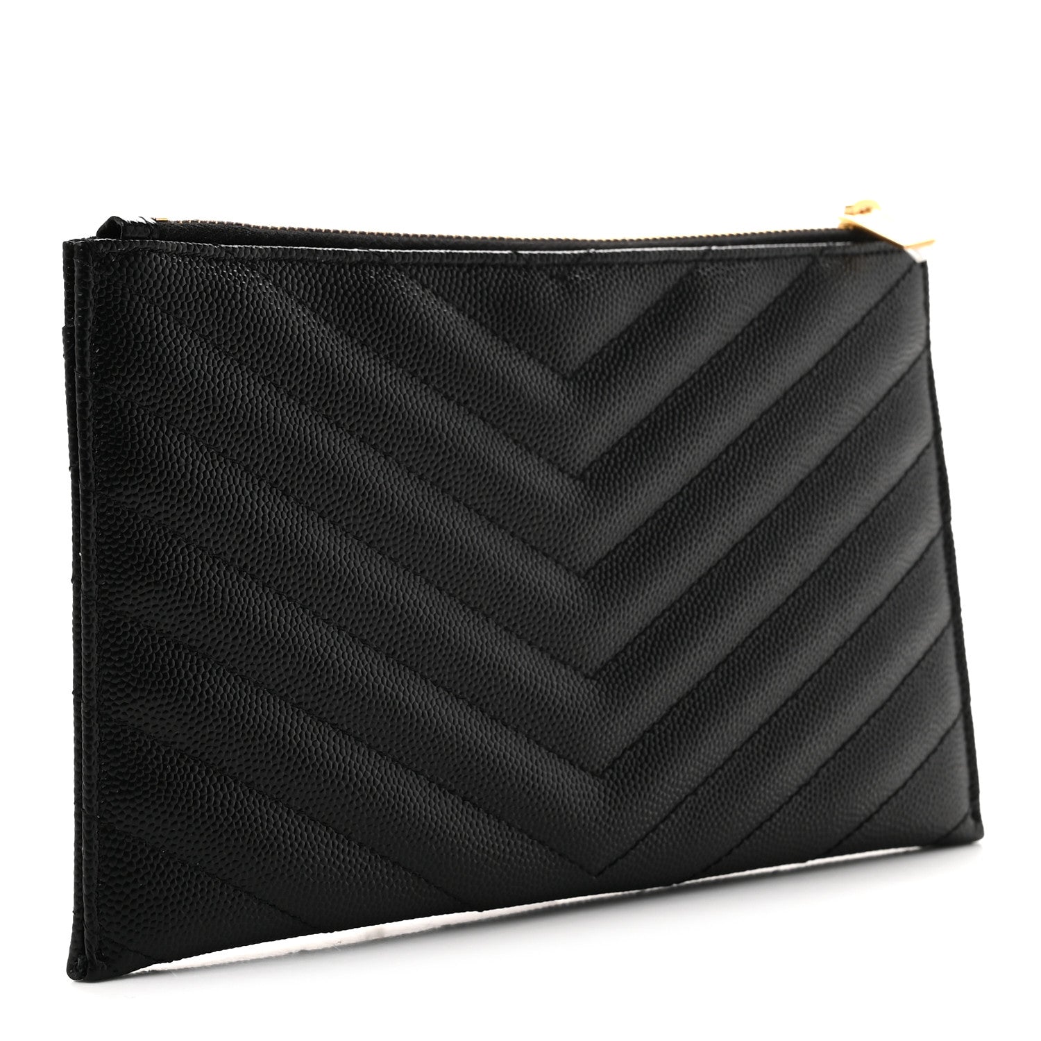 Saint Laurent Grain De Poudre Chevron Monogram Bill Pouch Black 3 of 7