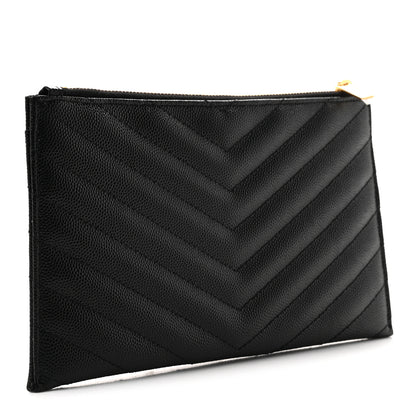 Saint Laurent Grain De Poudre Chevron Monogram Bill Pouch Black 3 of 7
